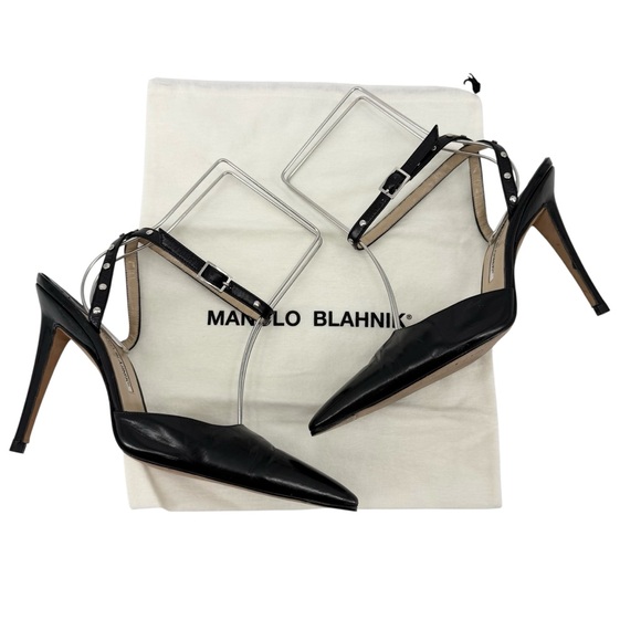 Manolo Blahnik Black Studded Slingback Heels 105mm Vintage Collectors Size 9.5 - Picture 3 of 15